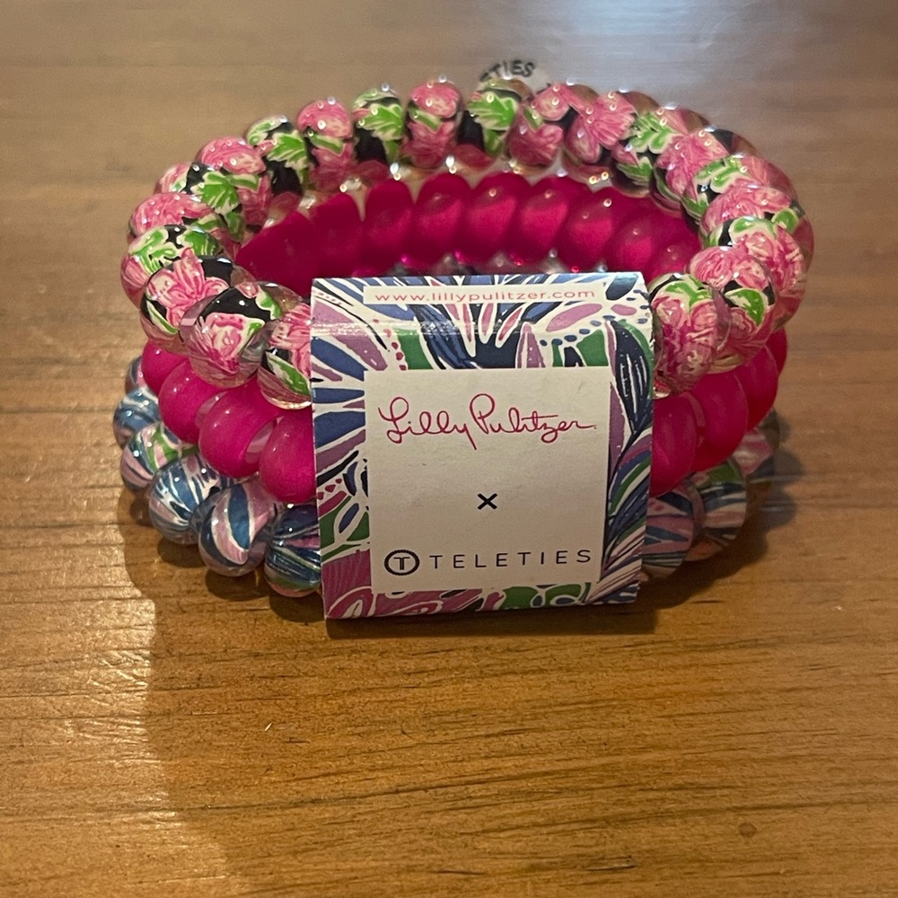 Lilly Pulitzer x Teleties Pink and Blue Hair Ties